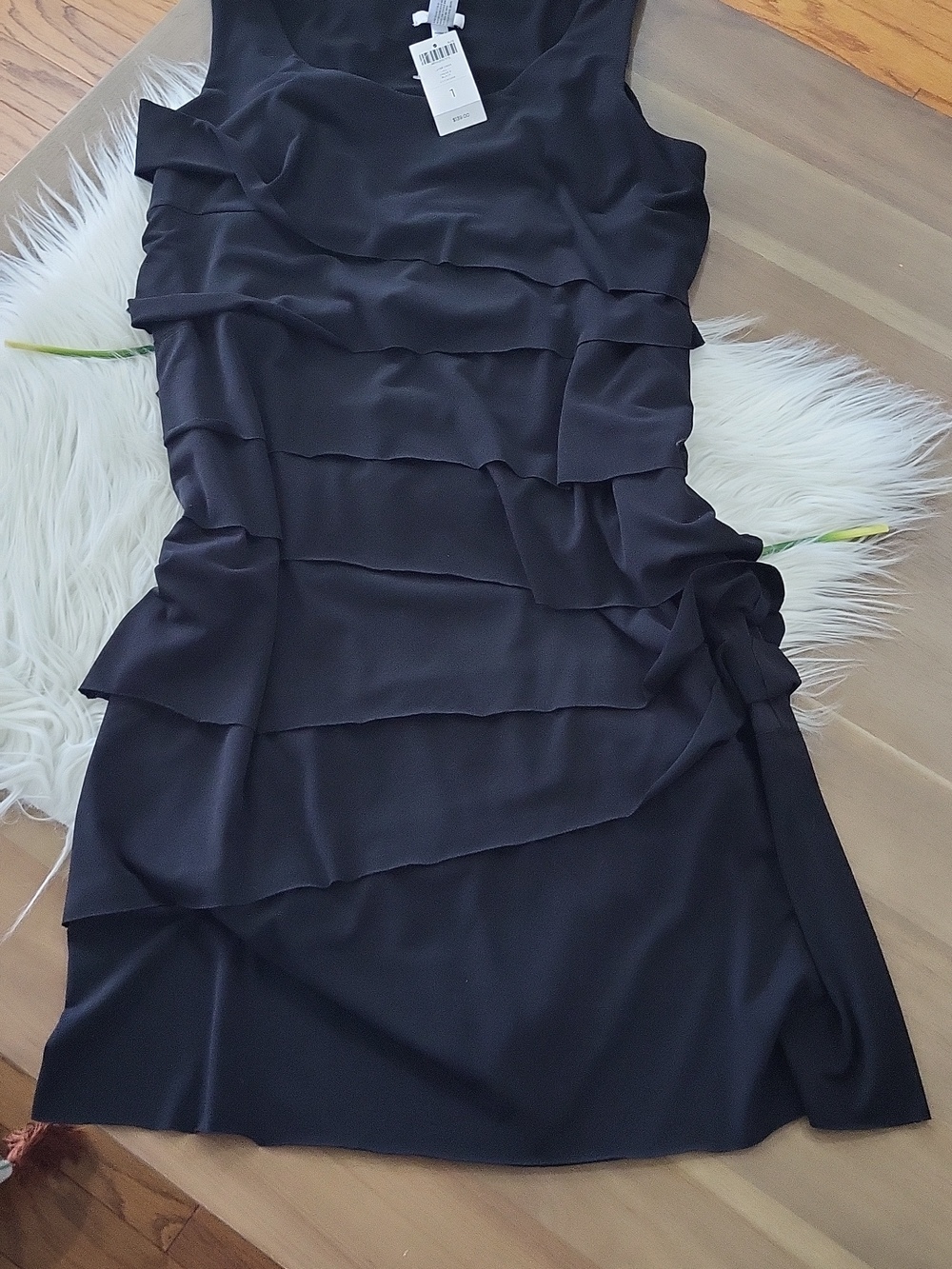 Chico's Sz 1 Black Ruffled Layered Sleeveless Jill Dress Y2K Tiered Ruffle NWT